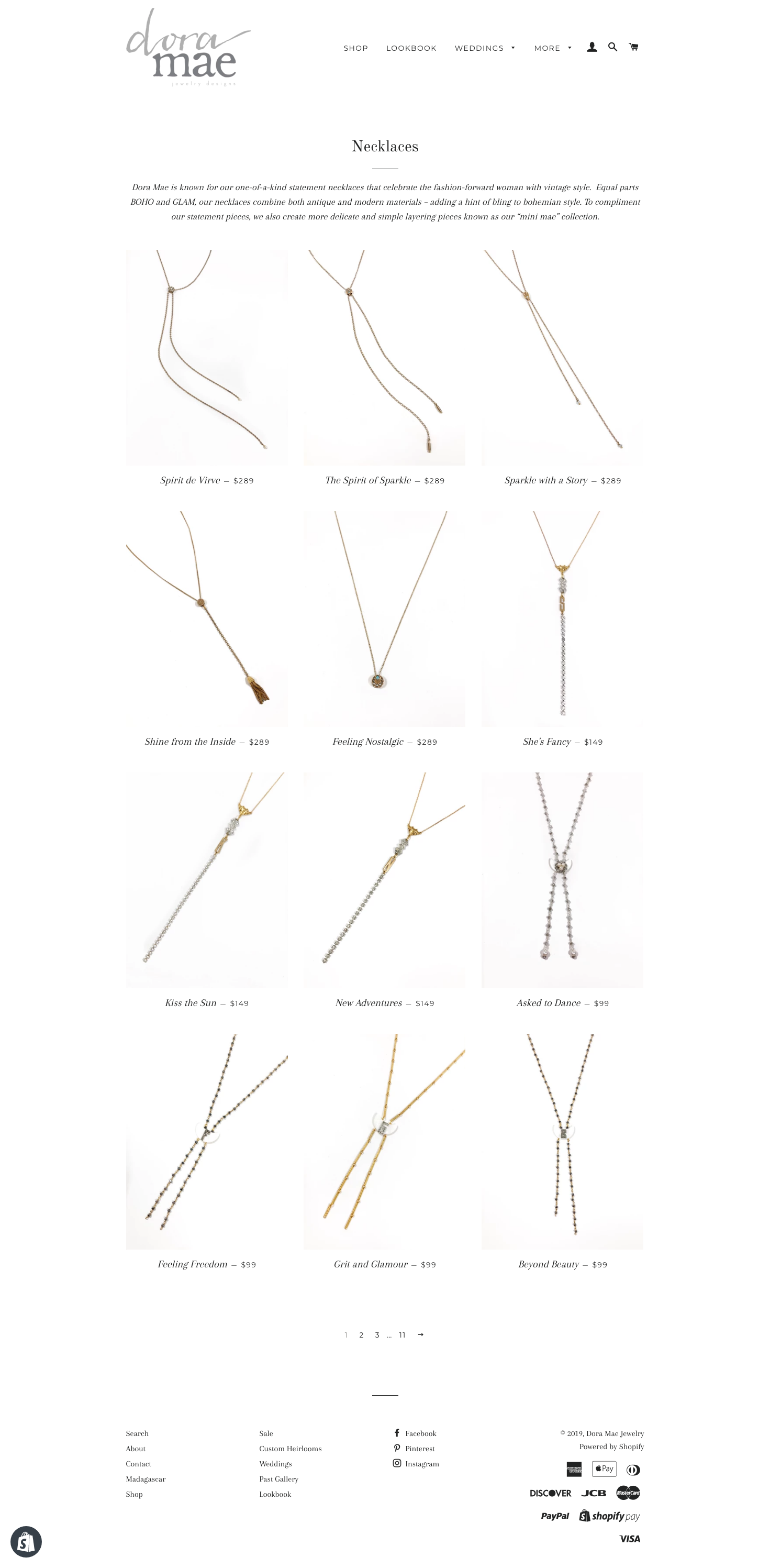 dora mae jewelry necklaces page old site screenshot