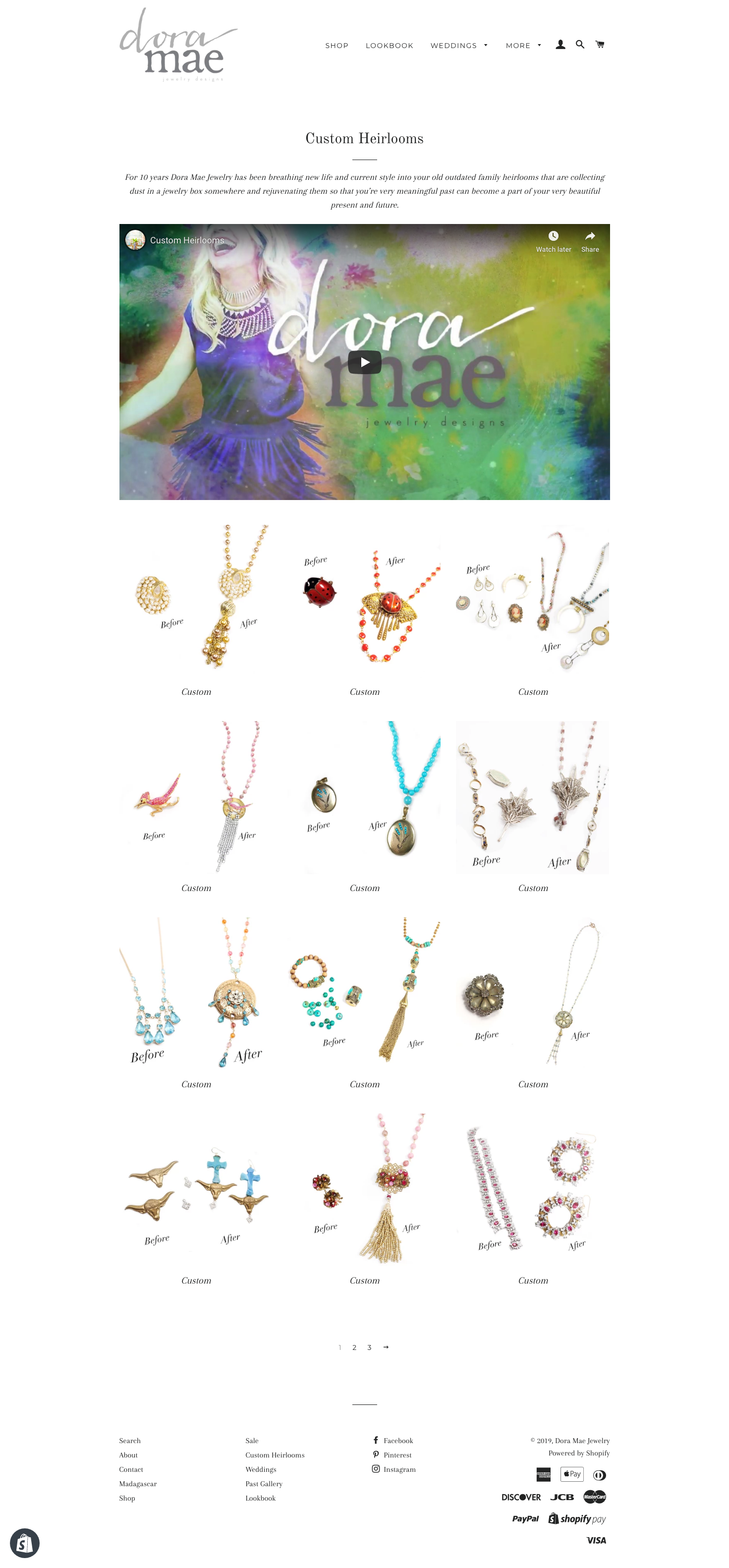 dora mae jewelry old website custom page screenshot