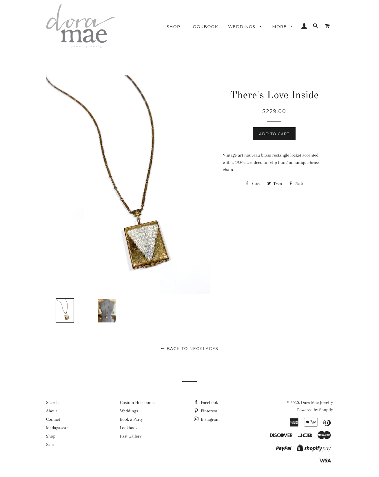 dora mae jewelry old website screenshot product page