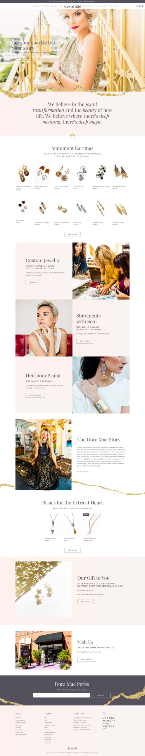 dora mae jewelry new shopify design homepage screenshot