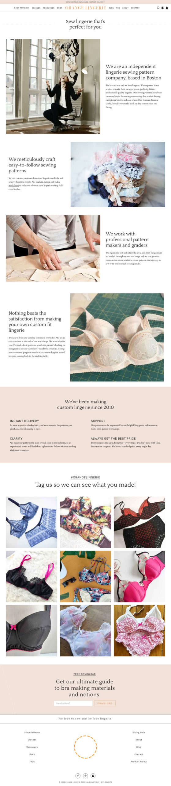 orange lingerie's new about page on shopify