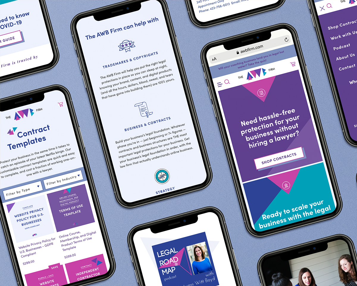 The AWB Firm Shopify website mockups on iphones