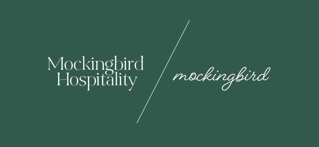 side by side of two logo designs for Mockingbird Hospitality