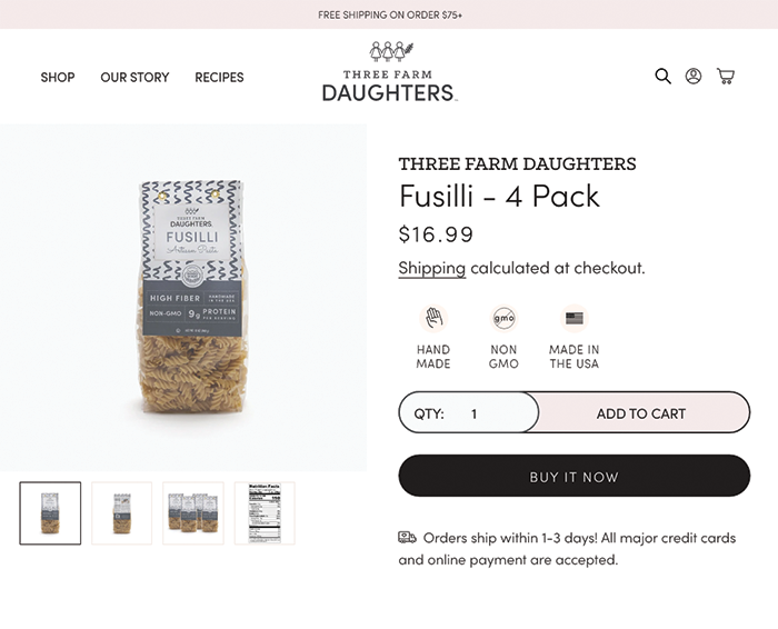 three farm daughters product page