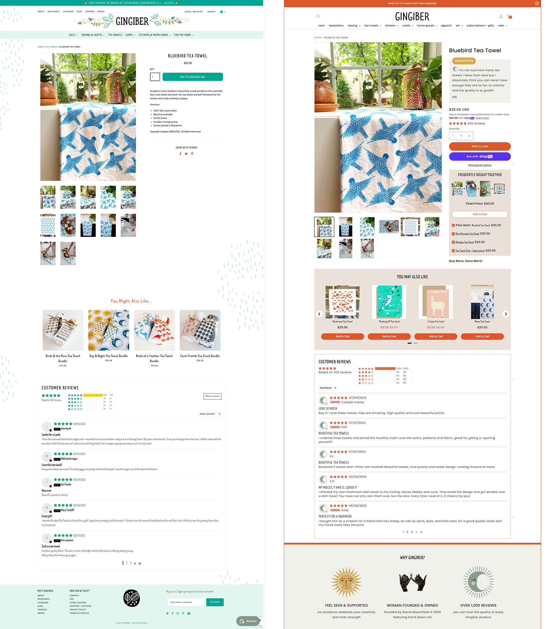 Gingiber Before and After Comparison screenshots of the product template
